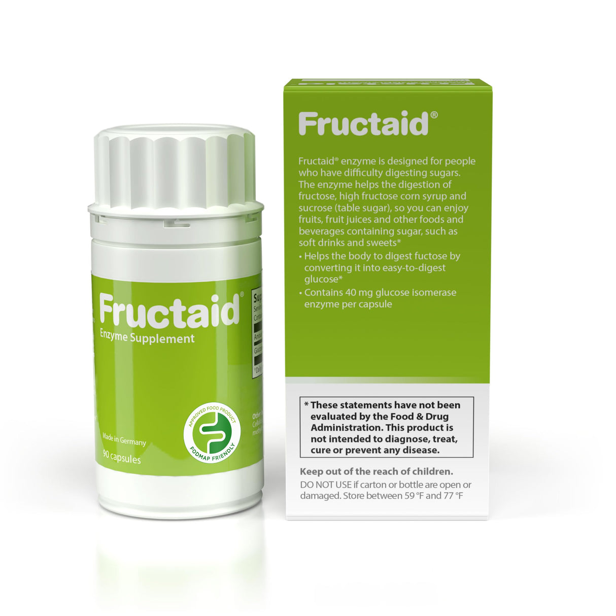 Fructaid Enzyme Supplement – 90 Capsules, so That You can Enjoy Fruits, Fruit Juices, Soft Drinks, and Sweets Again, Dietary Supplement, Gluten-Free, Lactose-Free