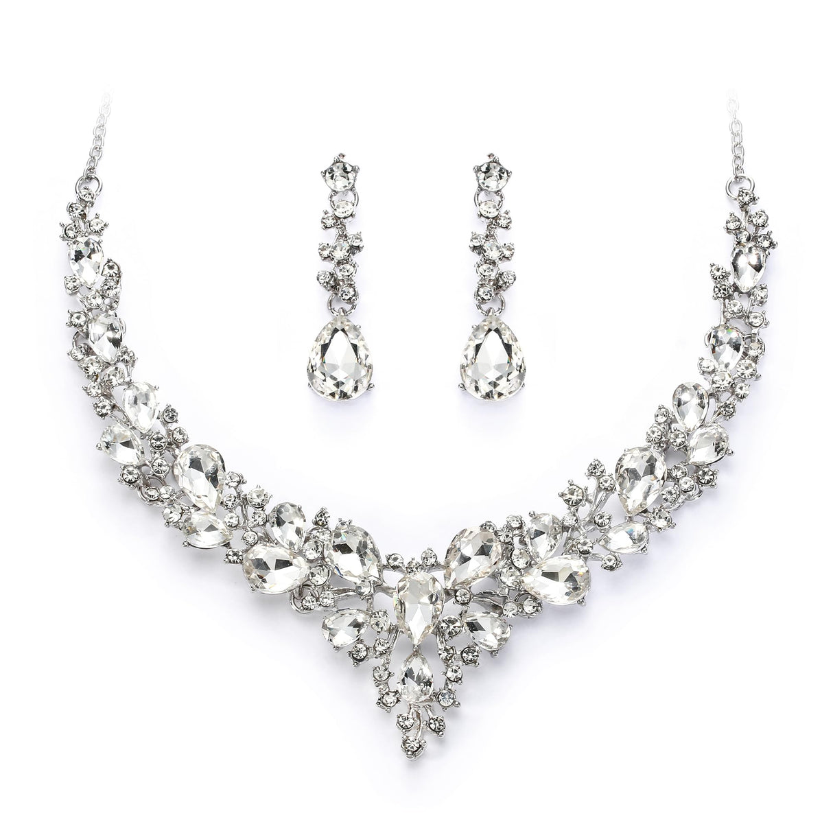 BriLove Women's Wedding Statement Necklace Dangle Earring Jewelry Clear