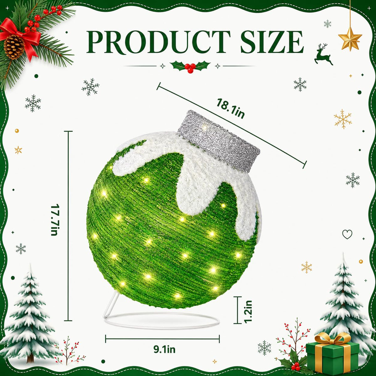 Tngan 2 Pcs Outdoor Christmas Ornaments, Lighted Pop-Up Holiday Ball Decoration with 160 LED Lights, 8 Light Functions, Lighted Collapsible Christmas Outdoor Decorations for Yard, Patio, Home