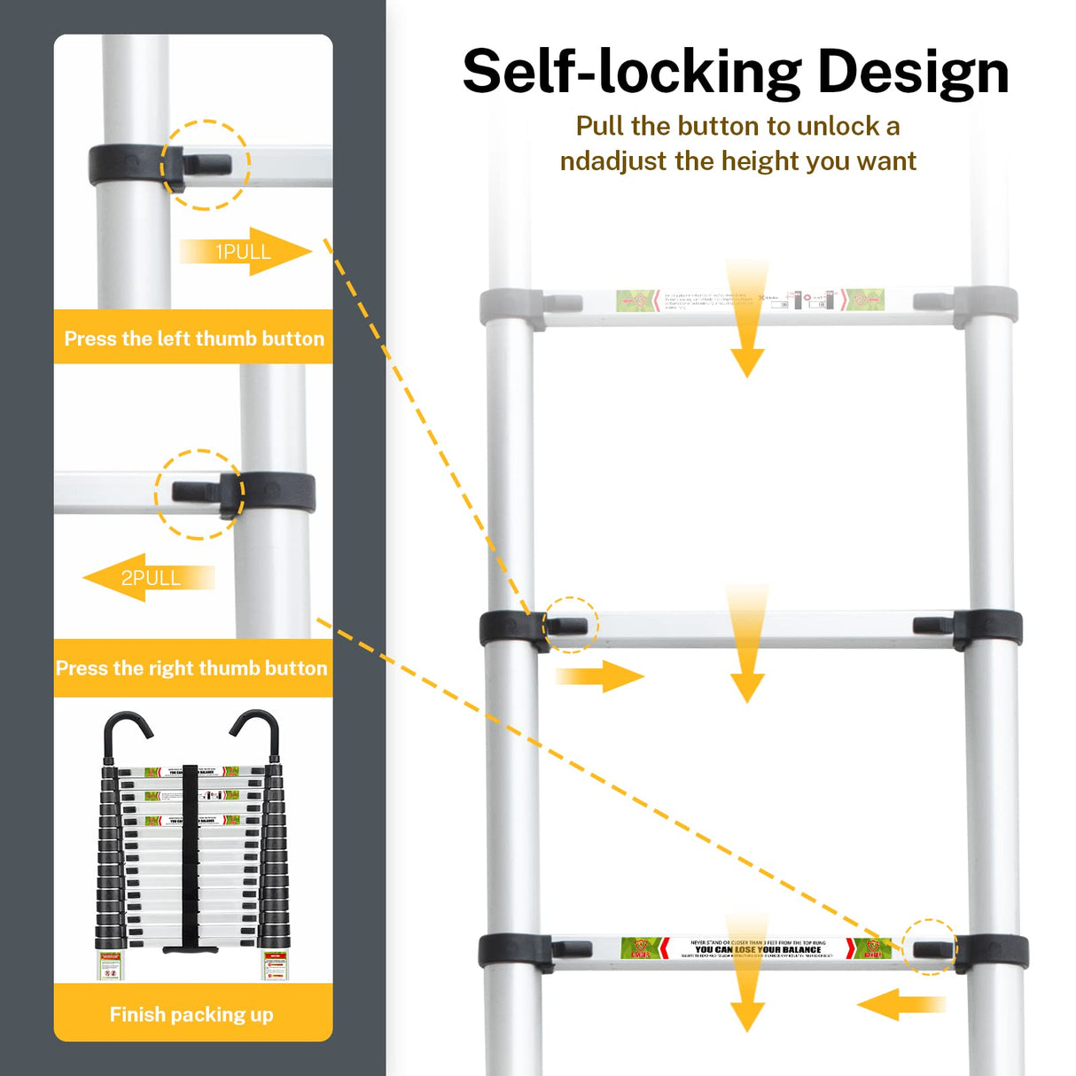 RIKADE Telescoping Ladder, 20.3 FT Aluminum Lightweight Collapsible Ladder with Detachable Top Hooks, 330 lbs Max Load, Extension Ladder for RV, Roof and Construction, Aluminum