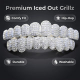 Men and women Adjustable Gold and Silver Grillz - Hip Hop Bling Tooth Covers with Cubic Zirconia - Detachable Fashion Dental Jewelry for Men (Silver)