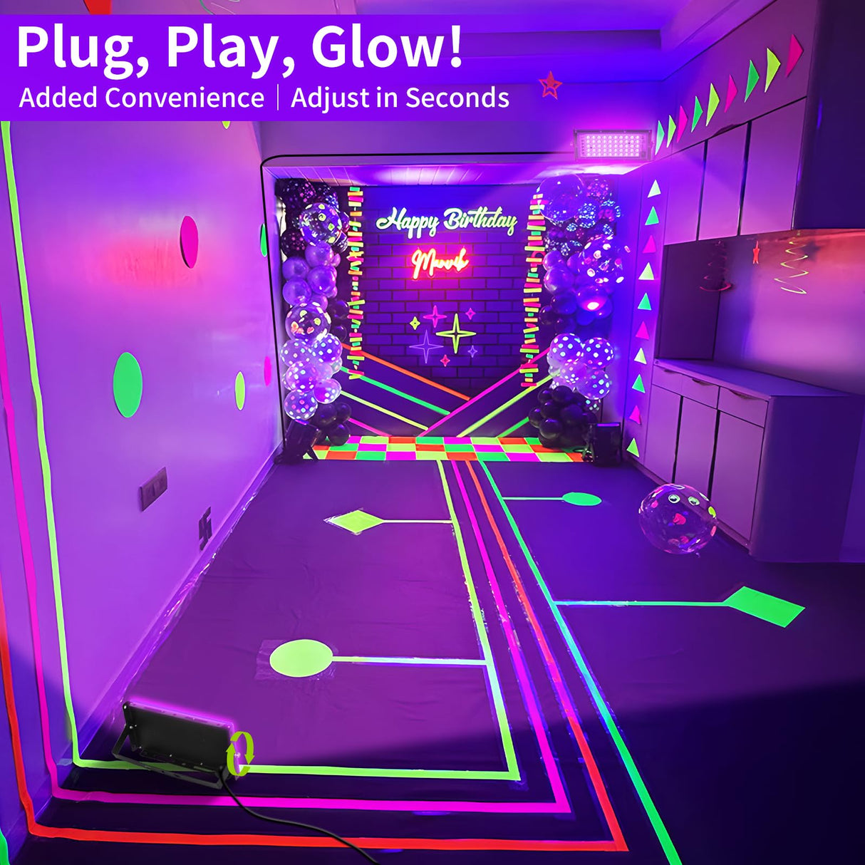 YAYIT 50W Black Lights with Switch+Plug, IP66 Waterproof, LED Blacklight Flood Light for Glow Party, Halloween, Bedroom, Fluorescent Poster, Body Paint, 2 Pack