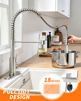 OWOFAN Kitchen Faucets, Brushed Nickel Kitchen Sink Faucet with Pull Down Sprayer Single Handle with Deck Plate Stainless Steel, Suitable for Farmhouse Camper Laundry Rv Bar - OWOFAN 9009SN