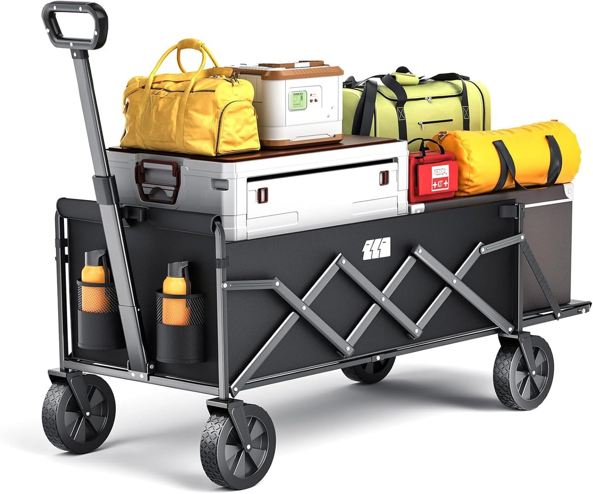 TANSTRIDER Collapsible Wagons Carts Foldable with Extended Tailgate, Folding Wagon Cart on Wheels, Portable Heavy Duty Shopping Carts for Groceries, Apartment, Garden, Camping, Sports,Outdoor (Black)