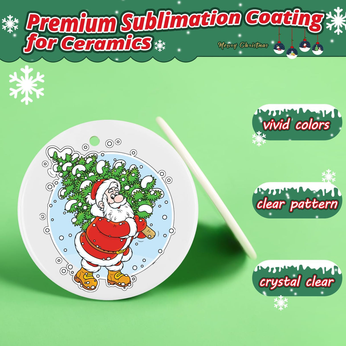 HTVRONT Sublimation Ornament Blanks 24PCS - Sublimation Christmas Ornament Blanks Ceramic Decorations - Baby Shower Decorations Sublimation Ceramic Ornaments Blanks with Red Strings (2.87in)