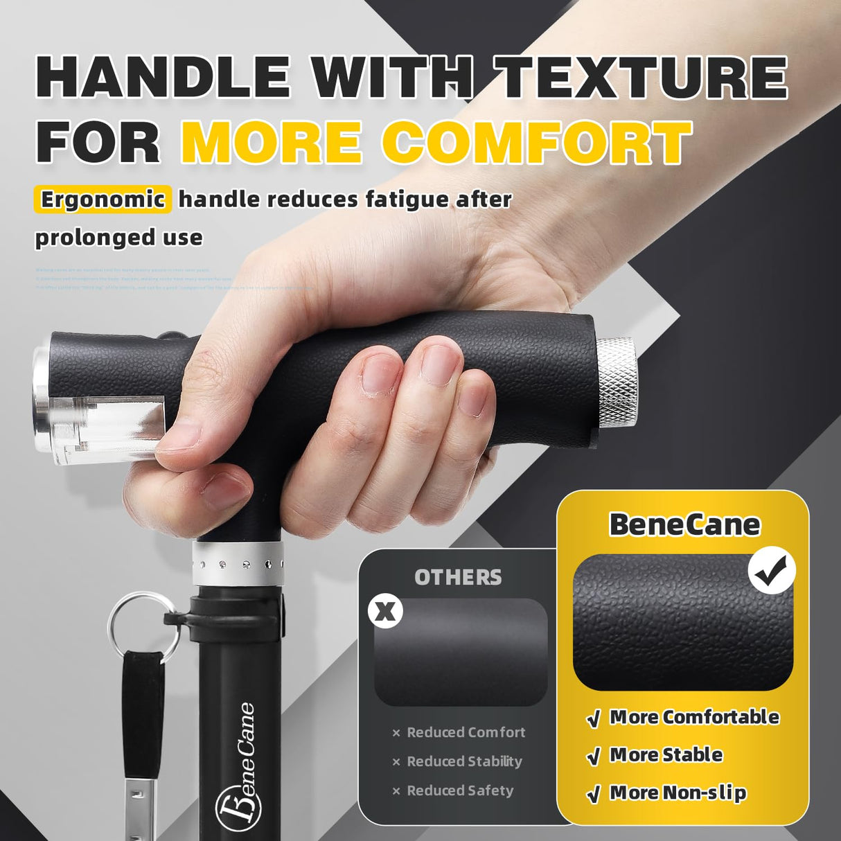 BeneCane Walking Cane for Women Folding Cane for Men with Two Led Lights Quad Cane with Stable Base Lightweight and Adjustable Walking Stick