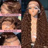 Chocolate Brown HD Lace Front Wigs Human Hair 180% Density 13x4 Water Curly Lace Front Wigs Human Hair Pre Plucked Glueless Wigs Human Hair for Black Women (20Inch, Brown)