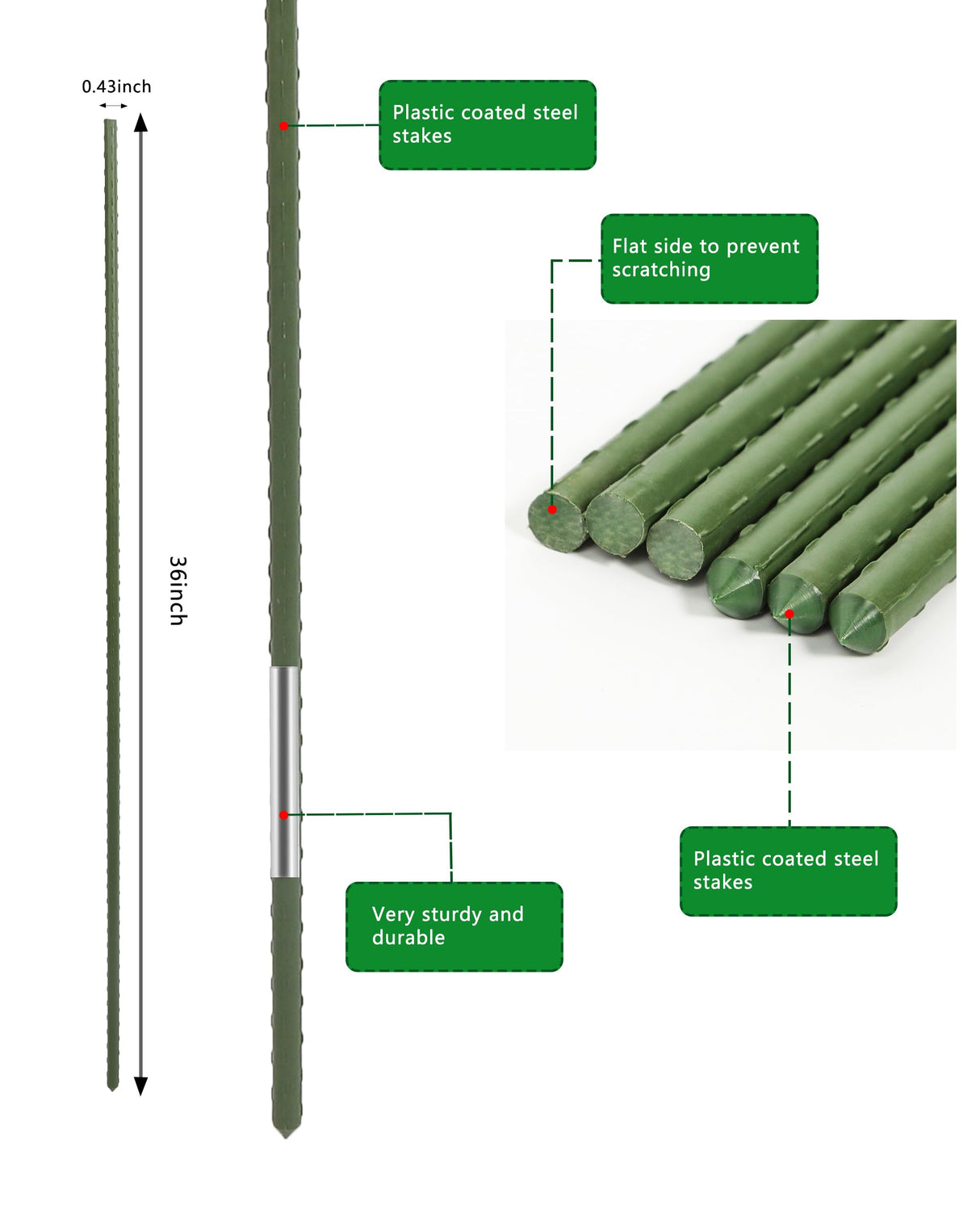 3ft Garden Stakes, Plastic Coated Steel Plant Stakes for Climbing Plants 25pcs