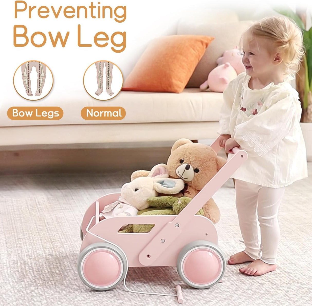 2025 HOMEKOL Wooden Baby Walker,Baby Push Walker, Adjustable Speed Baby Walker for Boys and Girls, Baby Activity Center, Gift for Birthday, Christmas and New Year Nature Pink