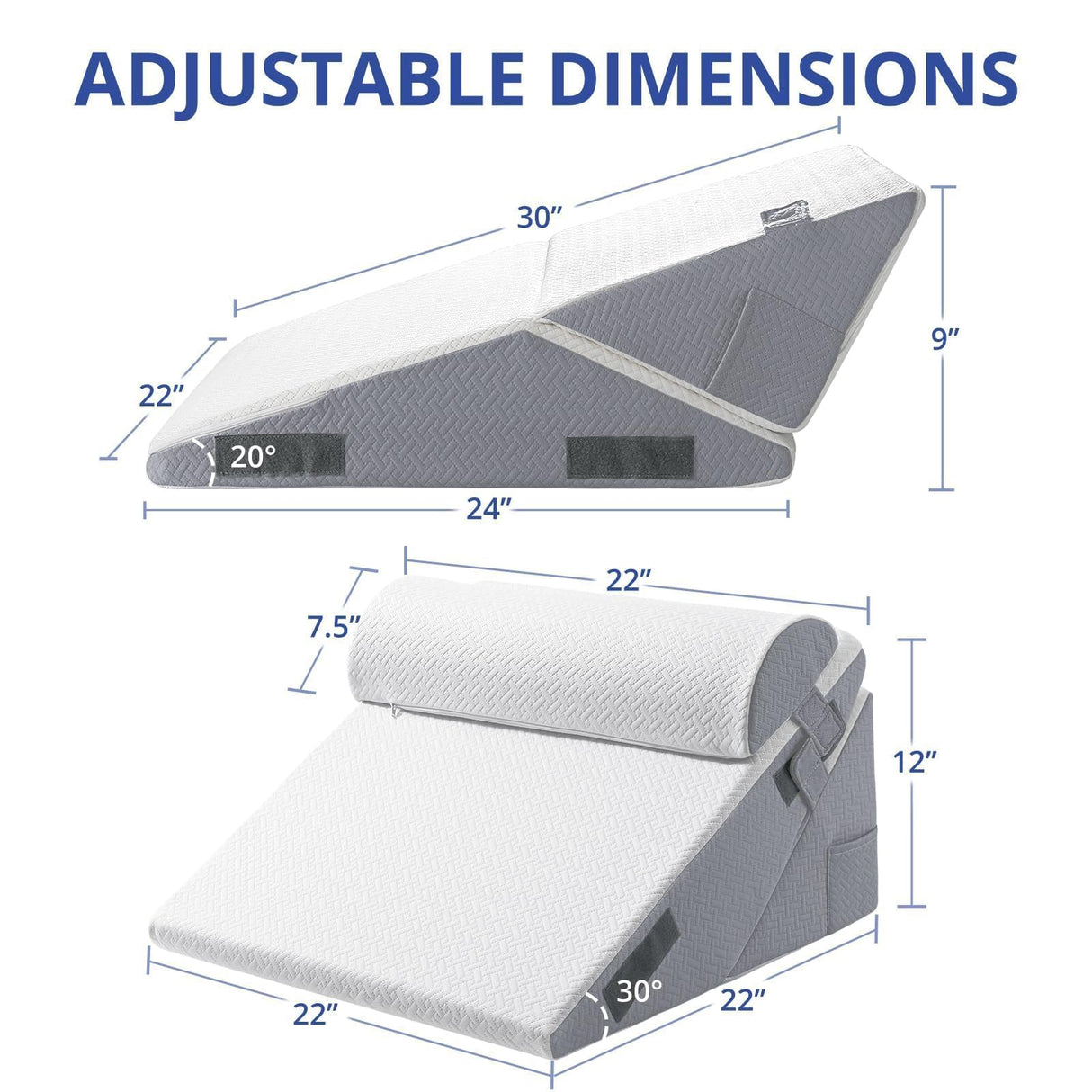 Sasttie Wedge Pillow Set for After Surgery, Adjustable Orthopedic Bed Wedge Pillow Set for After Surgery, Sleeping, Acid Reflux, Back Pain, and Recovery, Dark Grey & White