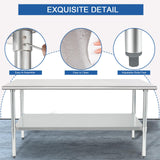HARDURA Stainless Steel Table 30X72 Inches with Undershelf and Galvanized Legs NSF Heavy Duty Commercial Metel Table for Food Prep