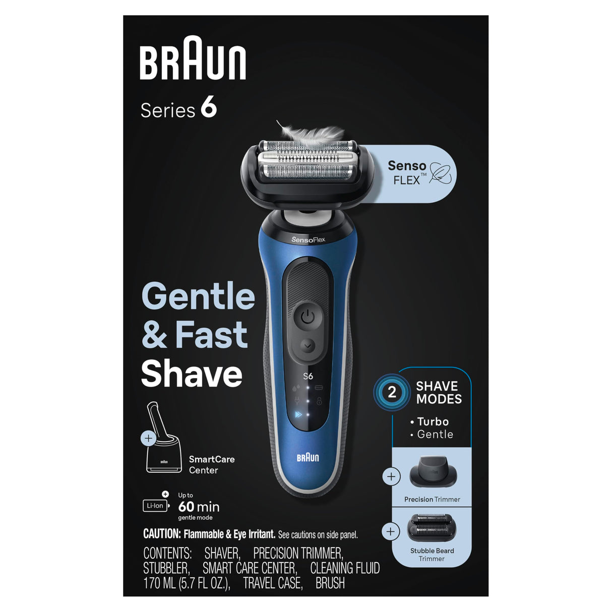 Braun Electric Shaver for Men, Series 6 6177cc, Wet & Dry Shave, Turbo & Gentle Shaving Modes, Foil Shaver, Blue