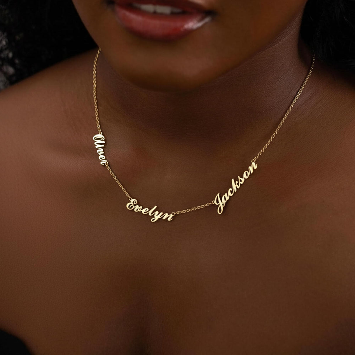 Elemtansy Mothers Day Custom Name Necklace for Women, Multiple Name Personalized 18K Gold Plated Handmade Family Necklace, Customized Jewelry Birthday Gift for Mom (3 Names)