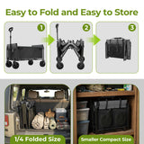 Aimnny Wagons Carts Foldable, Lightweight Collapsible Utility Wagon-220LBS Capacity One-Side Full Zipper, Side Load No Lifting for Light Camping, Grocery, Shopping, Sports & Apartment Moving (Black)