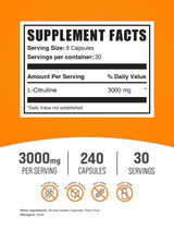 BulkSupplements.com L-Citrulline Capsules - Citrulline Supplement, L-Citrulline 3000mg Capsules - Citrulline Pills, Gluten Free - 8 Capsules per Serving, 240 Capsules (Pack of 1)