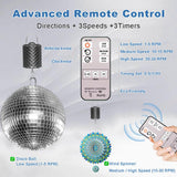 Disco Ball Motor with Remote, 1-30 RPM 3 Speeds & 2-Way Rotation,12LBS Capacity, 0.5/1/2H Timing for 6-20" Mirror Ball, Battery Operated Slow Control Wind Chime Spinner for Baby Crib Mobile Decor