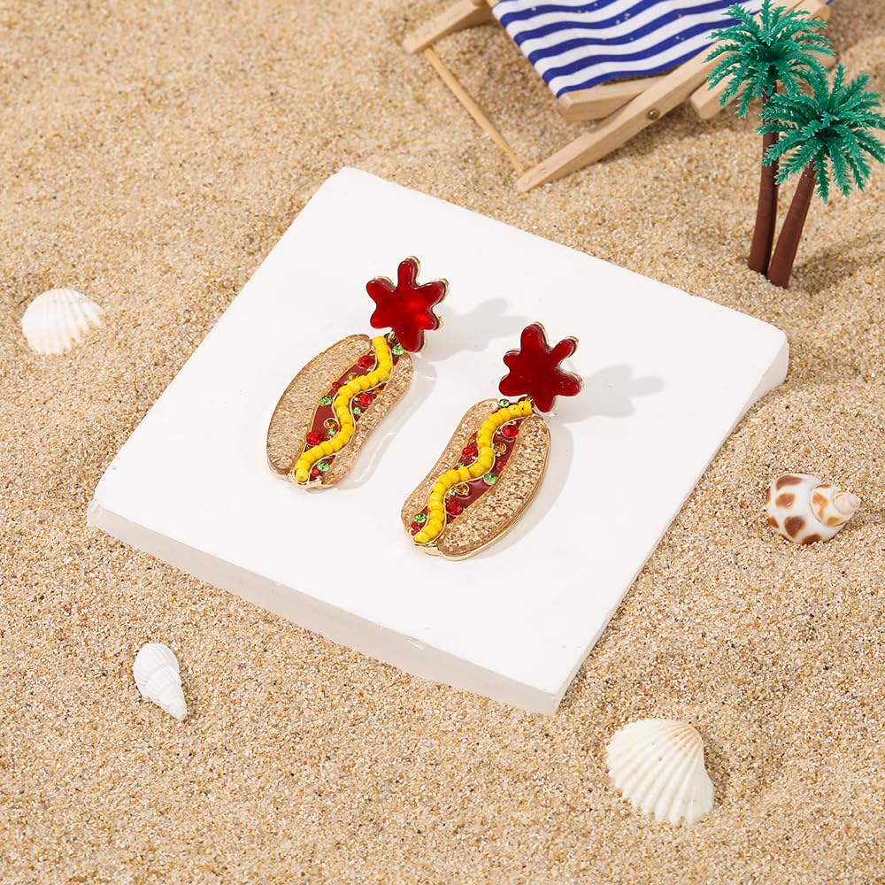 Madison Tyler Hot Dog Dangle Earrings Ketchup Splash Funny Food Jewelry