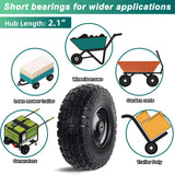 Kavedodu 12'' Flat Free Tires Rubber Replacement Solid Tire and Wheel Assemblies for Hand Trucks Garden Cart Wheelbarrow - 3.5”Wide Polyurethane Tires 2.1 Hub with 5/8 Inch Axle Borehole (410/350-6)