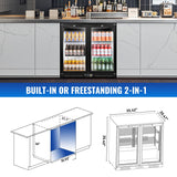 Tylza Back Bar Cooler With 2 Glass Doors, 200L Under Counter Back Bar Refrigerator with LED Lighting, Safety Locks, Counter Height Bar Beverage Cooler for Beer, Soda Drinks, Wine, Black