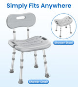 HOMLAND Shower Chair for Inside Shower with Removable Back, FSA/HSA Eligible Adjustable Height, Non-Slip Heavy Duty Bath Chair for Bathtub, 350 lbs Shower Seat for Elderly and Disabled, Grey