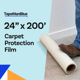 TapeManBlue Carpet Protection Film 24" x 200' roll, Self Adhesive Plastic Carpet Protector Film with Clean Removal & Easy Unwind, Durable Protection Tape to Shield Your Surface from Dirt and Spills