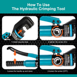 Brileine 10 Tons Hydraulic Crimping Tool with 9 Dies - Battery Cable Crimper Tool & Wire Rope Crimping Tool for 12 to 2/0 AWG, 1/16" 1/8" 3/16" Stainless Steel Cable Railing Tool