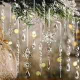 Christmas Tree Decoration Crystal Ornaments - 32pcs Acrylic Christmas Ornaments Snowflake Icicle Drop Crystal Hanging Ornaments for Xmas Tree Winter Holiday Frozen Party Decorations