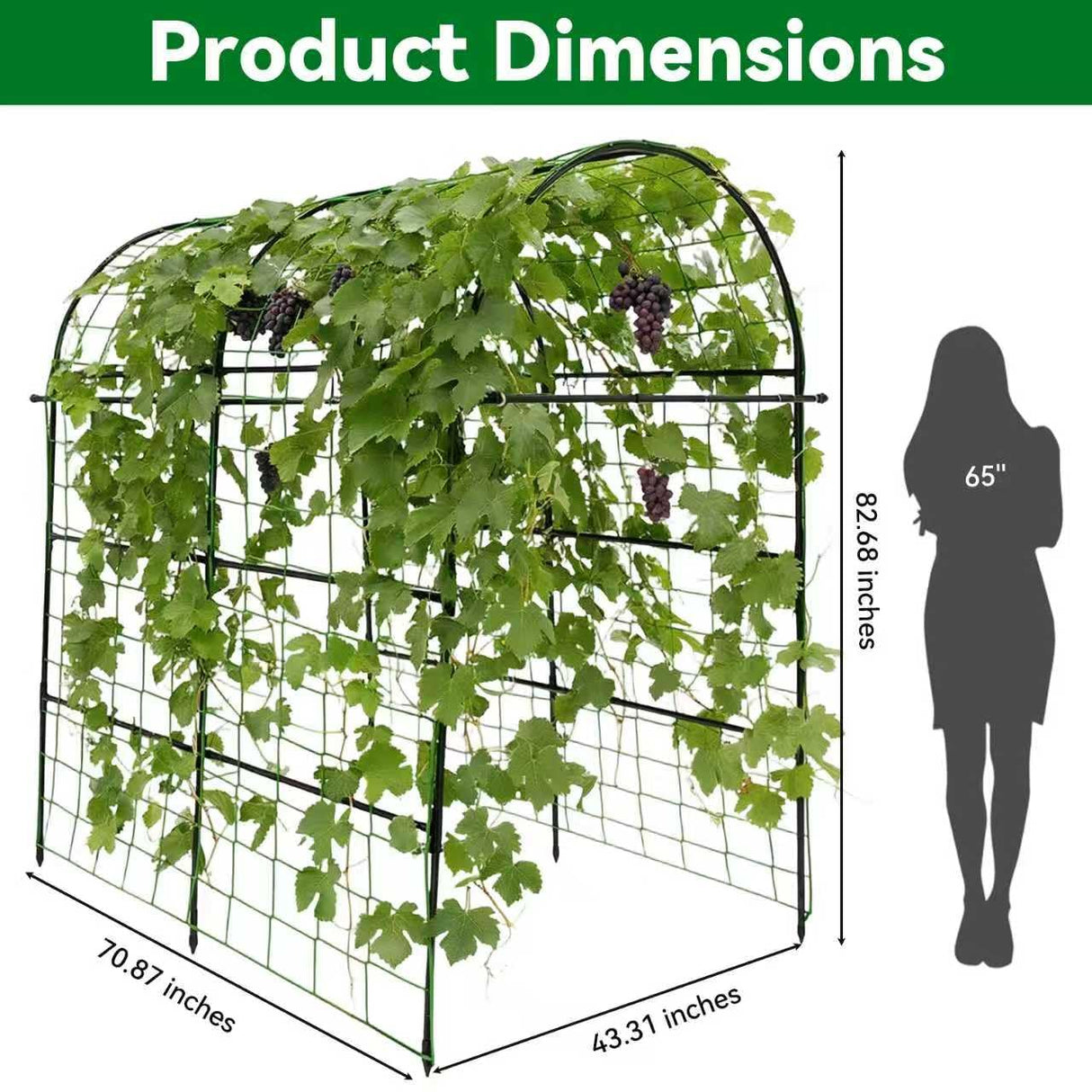 Trellume Garden Arch Trellis for Climbing Plants Outdoor - 83" H*71" W*43" L Large Rustproof Garden Trellis, Heavy Duty Grape Trellis, Tunnel Trellis for Melons, Pumpkins, Cucumbers, Peas(Black)