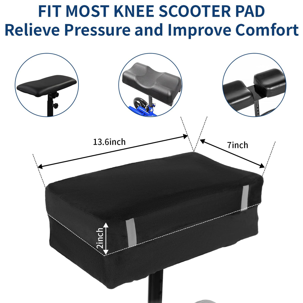 HuCPAPxi Knee Scooter Pad Cover with 2'' Removable Highly Resilient Comfort Memory Foam Cushion - Knee Walker Accessory for Knee Roller and Alleviate The Knee Pain - Universal Fit Most Models