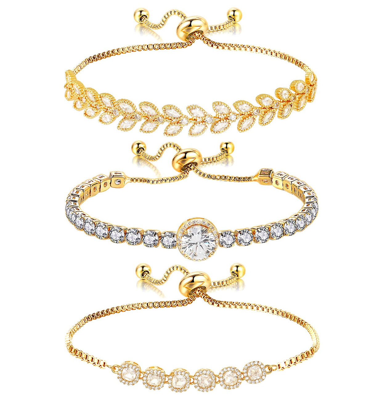 Wovanoo Tennis Bracelet for Women Cubic Zirconia Bracelets Adjustable Slider Bracelets Gold