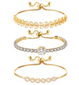 Wovanoo Tennis Bracelet for Women Cubic Zirconia Bracelets Adjustable Slider Bracelets Gold