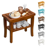 Teak Shower Bench Stool with Storage Shelf, Waterproof Shower Chair Spa Bath Seat, Shower Stool for Inside Shower, Bathroom Bench Seat for Adults Elderly Seniors for Indoor or Outdoor Use