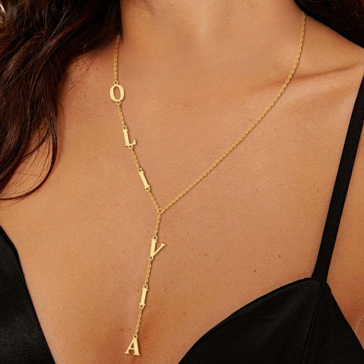 ARVAE Personalized Lariat Name Necklace for Women,Custom Y-Shaped Name Necklace,18k Gold Plated Letter Initials Long Necklace Mother's Day Customized Jewelry Gifts for Mom (Lariat Initial Necklace)