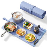 Food Warming Mat for Food, Upgrade High-tech Graphene Heating with 6-Level Adjustable Temperature and 6-Hour Timer, Silicone Roll Up Food Warming Tray, Portable for Parties (Light Blue, Large)