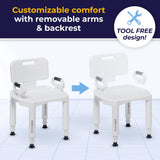 Drive Medical RTL12505 Handicap Bathroom Bench with Back and Arms, White
