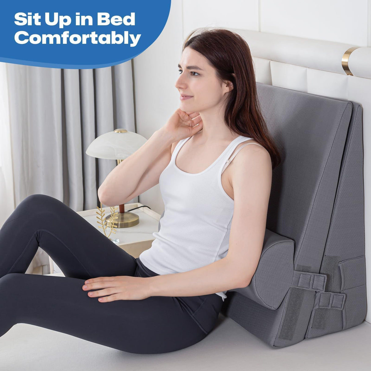 GOHOME Cooling Wedge Pillow Set for After Surgery, 3-Piece Adjustable Memory Foam Bed Wedge Pillow for Sleeping - Acid Reflux, Snoring, Neck Pain and Back Pain, Grey