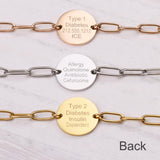 Medical Alert ID Bracelet for Women, Paperclip Adjustable Customized Medic Jewelry 18k Gold Rose Silver, Personalized Engraving, Hypoallergenic Waterproof, Includes Gift Box & Med ID Wallet Card