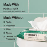 The Honest Company Flushable Wipes for Sensitive Skin | Fragrance Free, Hypoallergenic, 99% Water, Safe to Flush | pH Balanced Feminine Wipes | Tropical Leaves, 336 Count