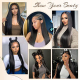 FLOLIFE Real Human Hair Wig 13x6 Lace Front Wigs Human Hair 28 Inch Straight Human Hair Wig with Baby Hair 200% Density HD Lace Front Wigs Human Hair Pre Plucked Frontal Glueless Wigs Human Hair