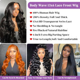 30 Inch 13x6 Body Wave Lace Front Wigs Human Hair 200 Density HD Lace Front Wigs Human Hair Pre Plucked Brazilian Virgin Wigs Human Hair for Women Glueless Lace Frontal Wig Natural Black Body Wave Wig