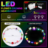 HONLYNE 54 PCS LED Flower Crowns Headbands, Light Up Flower Crowns For Women, Glow in the Dark Headband for Wedding Reception Mardi Gras Cosplay Princess Party Favors Birthday Christmas Halloween