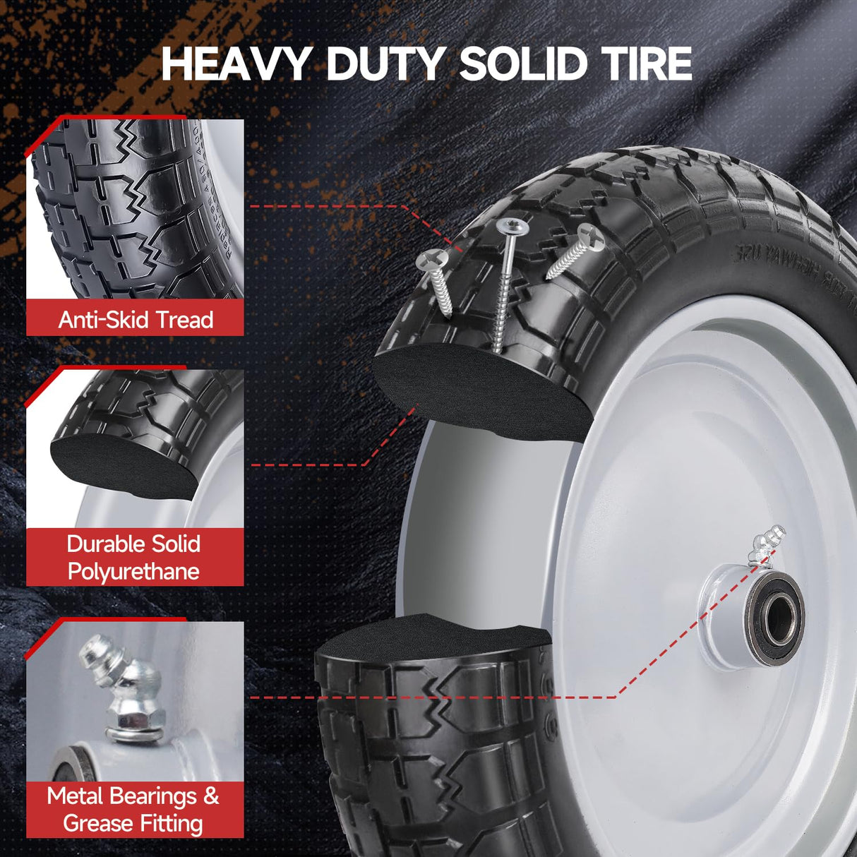FEILOONG 4.80/4.00-8 Tire and Wheel, 14.5" Flat Free Wheelbarrow Tires