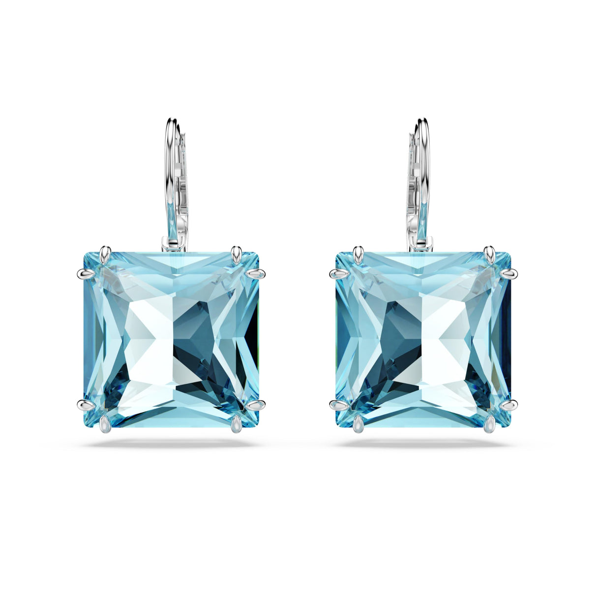 Swarovski Millenia Earrings, Square cut crystal, Blue, Rhodium plated
