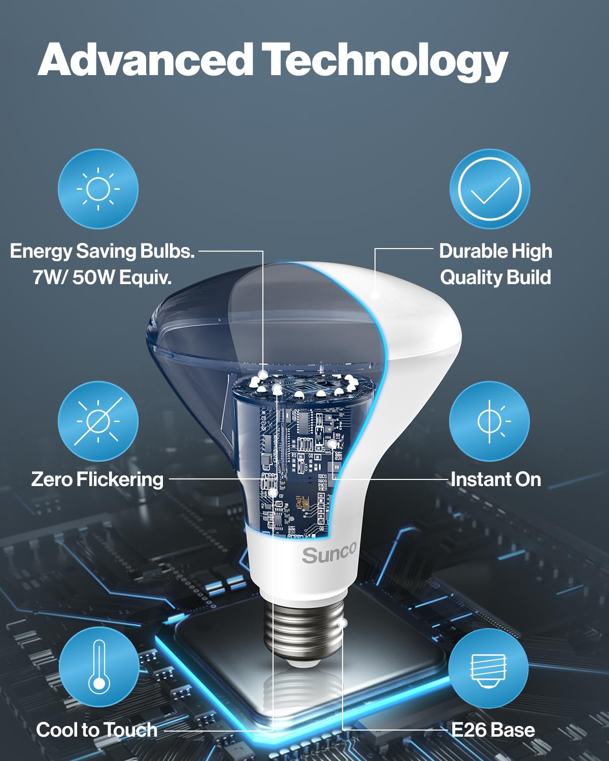Sunco 10 Pack BR20 LED Bulb Dimmable, Small Recessed Lighting Bulbs, R20 Mini Flood Light Indoor, 550 LM, 7W (50W Equivalent), 3000K Warm White, E26 Base, Can Light for Home, Kitchen, Bedroom UL.