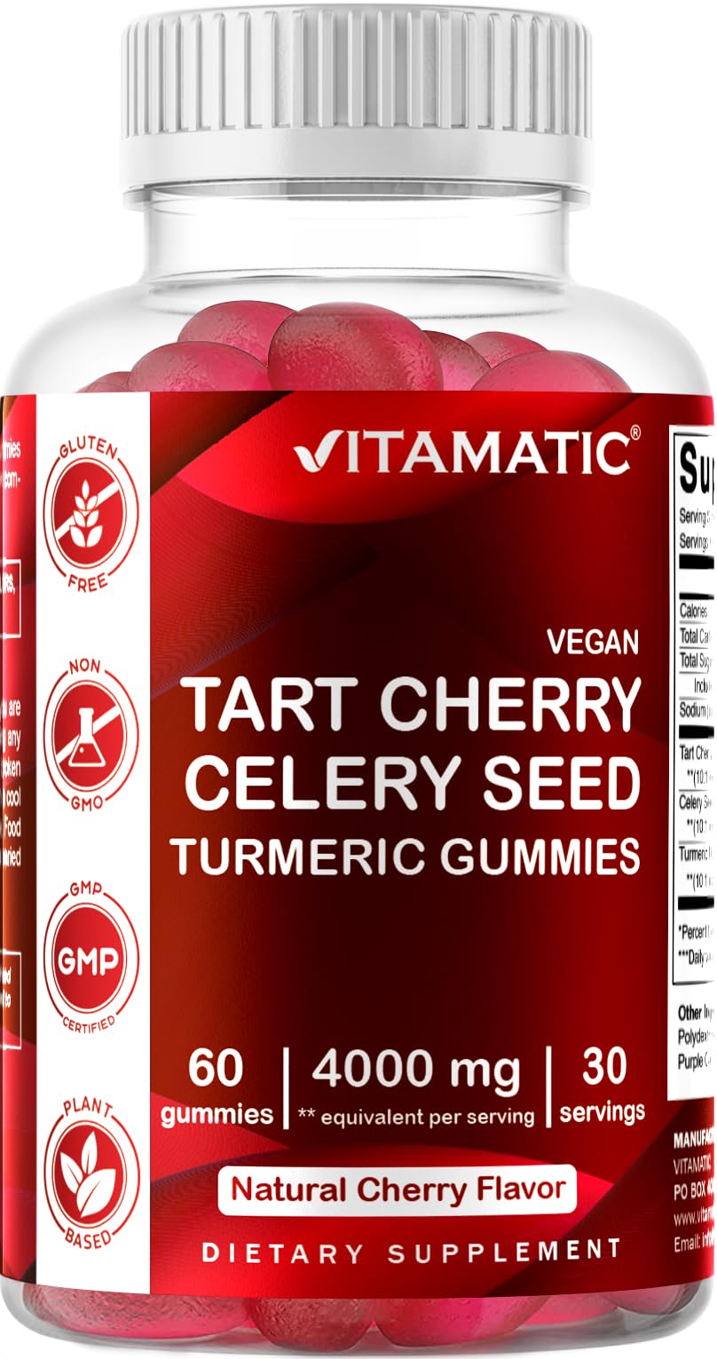 Vitamatic Tart Cherry with Celery Seed Gummies – 4000mg Equivalent Per Serving (from 10:1 Extract, 400mg) - 2-Pack