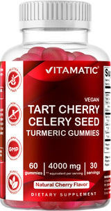 Vitamatic Tart Cherry with Celery Seed Gummies – 4000mg Equivalent Per Serving (from 10:1 Extract, 400mg) - 2-Pack