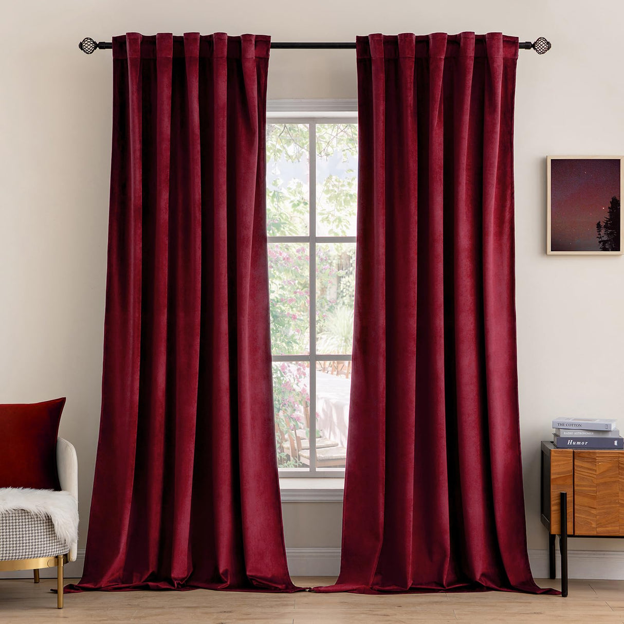 MIULEE Velvet Curtains 84 inches 2 Panels - Luxury Blackout Curtains for Bedroom Living Room Thermal Insulated Super Soft Christmas Window Drapes Rod Pocket & Back Tab, Burgundy Red, W52 x L84 inches