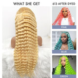 ELISHEVA 613 Lace Front Wig Human Hair 28 Inch Deep Wave Blonde Wig Human Hair 16A 13x4 HD 613 Deep Wave Blonde Lace Front Wigs Human Hair 180% Density Curly Blonde Frontal 613 Wig Pre Plucked