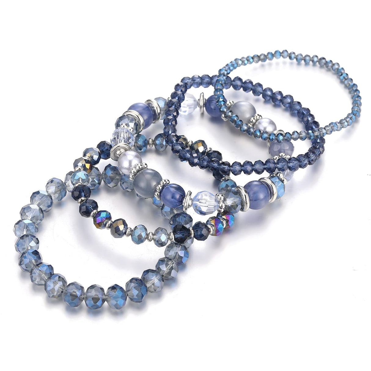 Noessla Beaded Boho Stretch Bracelet Colorful Stackable Crystal Beads Bracelets Trendy Costume Jewelry Mothers Day Gifts for Women(21-Blue)