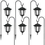 Dynaming 6 Pack Solar Flame Hanging Lights Outdoor, Halloween Solar Flickering Flame LED Garden Lanterns with 6 x 38 Inch Shepherd Hooks, Christmas Lighting for Lawn Patio Yard Pathway Driveway